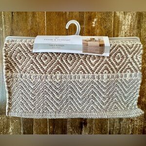 NWT - Woven Tan, Grey, & Brown Striped Table Runner